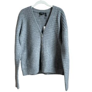 Theory V Neck Button Cardigan Horizontal Rib Knit Paramour Wool Yak Blend Large